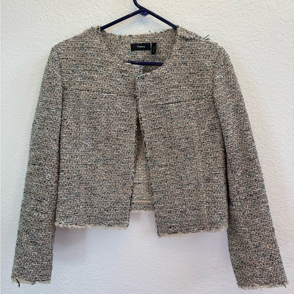 Theory Tweed Blazer Ualana Compromised Tweed Open Front Coat Size 4 Multicolor